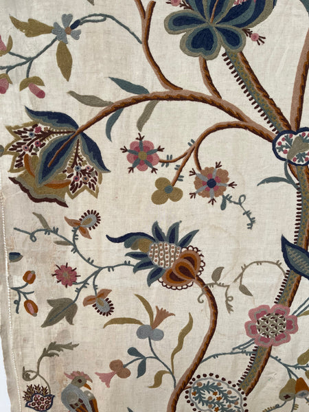 Antique Jacobean Revival Tree of Life Wallhanging with Birds and Squirrel: Early C20th Kashmir for export