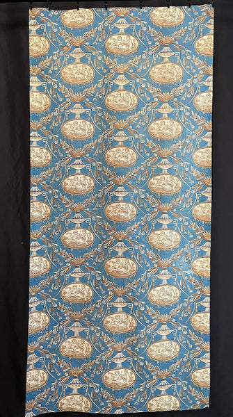 Rare Block Print Neoclassical Toile with Figures & Musical Instruments: C1800 France