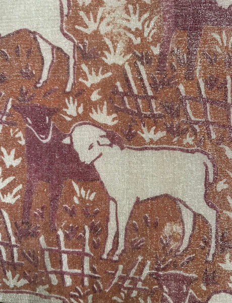 Antique Arts and Crafts Block Printed Lamé with Lambs: C1910/20 Britain