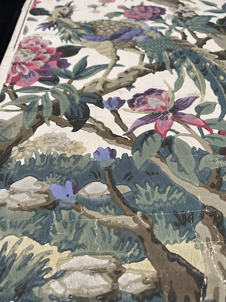 Antique Rare Chinoiserie Hand Painted Scenic Wallpaper Panel Wallhanging : Late 18th/ early C19th France