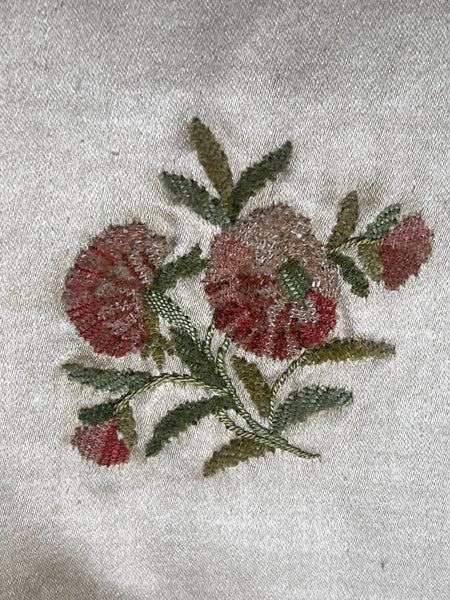Antique Fine Hand Embroidered Chenille Panel Florals: C18th France
