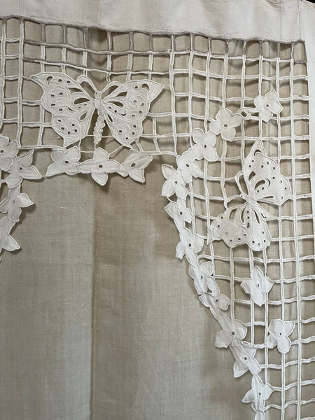 Art Deco Cutwork Embroidered Panel Wallhanging with Trellis, florals and Butterflies: C1920 France
