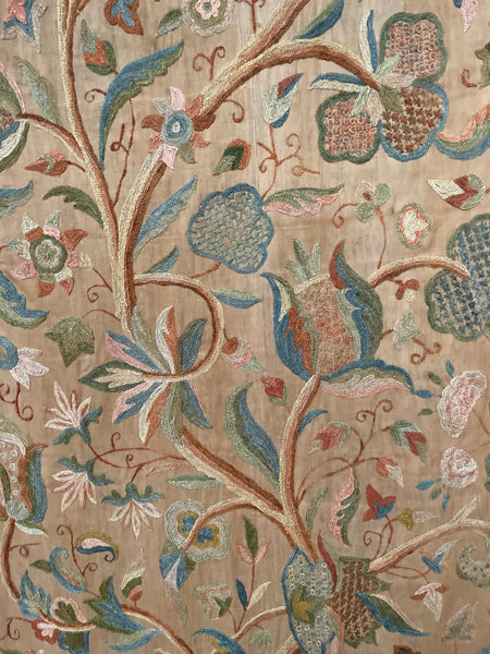 Antique Jacobean Revival Tree of Life Crewelwork Wall Hanging: C1900 Kashmir, India