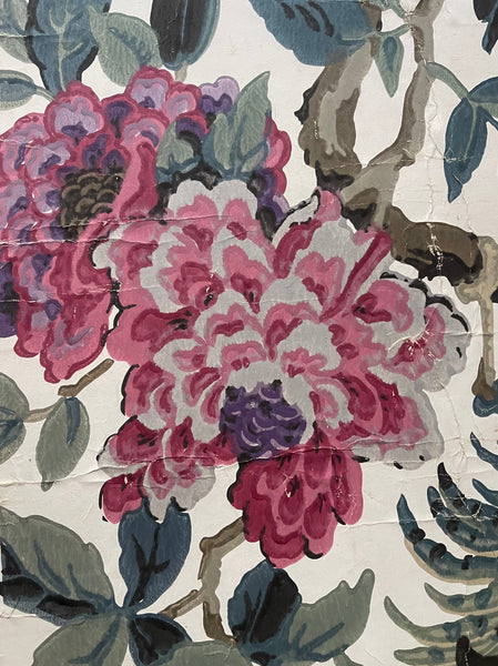 Antique Rare Chinoiserie Hand Painted Scenic Wallpaper Panel Wallhanging : Late 18th/ early C19th France