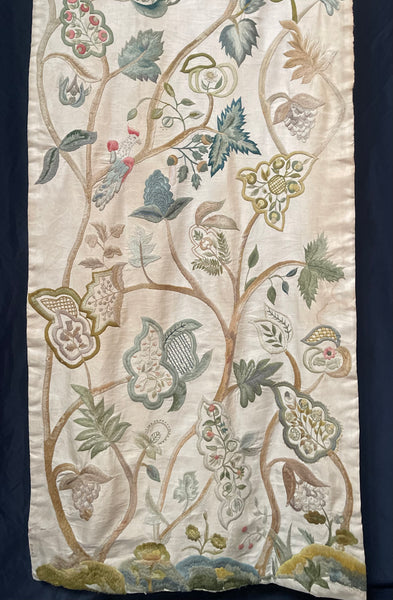 Antique Jacobean Revival Crewelwork Embroidered Wallhanging: C1900 England