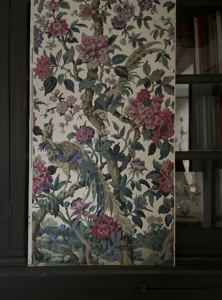 Antique Rare Chinoiserie Hand Painted Scenic Wallpaper Panel Wallhanging : Late 18th/ early C19th France