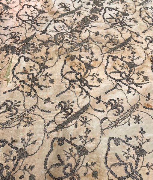 Antique Gilt Thread and Sequin Pink Silk Wallhanging: C18th Ottoman Turkey