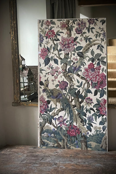 Antique Rare Chinoiserie Hand Painted Scenic Wallpaper Panel Wallhanging : Late 18th/ early C19th France