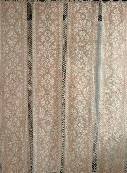 Antique Hand Embroidered Assisi Work Cover Pink White Throw Interior Decor Early 20th Century. 225 x 185cm