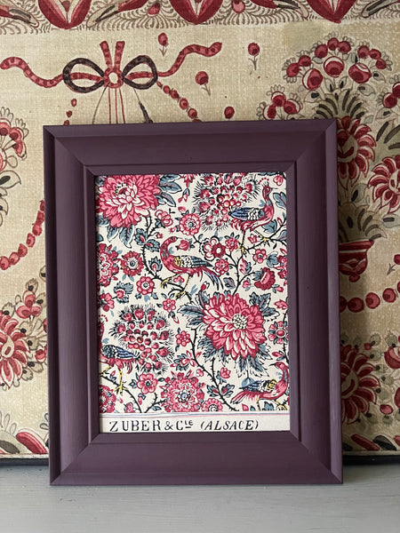 Antique Framed Block Print Hand Painted Wallpaper Samples: C19th Alsace, France