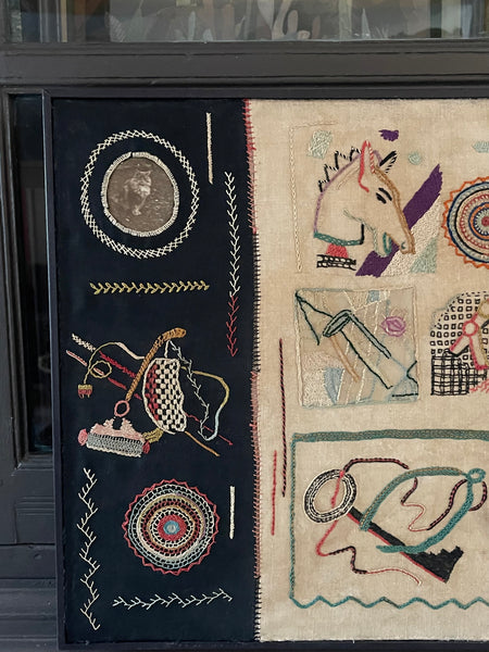 Mid Century Folk Art Festival of Britain Era Modernist Embroidered Sampler: C1950s Britain