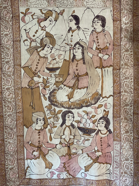 Hand-painted Antique Portrait Wallhanging Kalamkari: C19th Isfahan, Persia