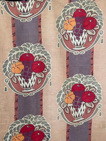 Pair Original Antique Art Deco Printed Curtain Panels: C1920s France