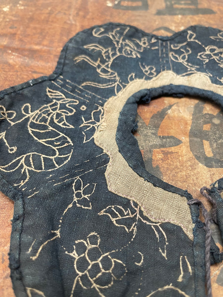 Antique Traditional Child’s Embroidered Indigo Collar: Qing Dynasty,  China