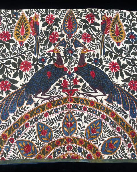 Antique Block Print Palampore Wallhanging with Peacocks C19th India