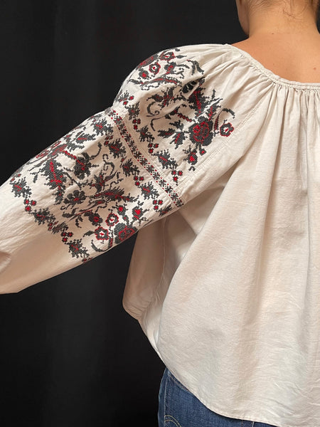 Antique Traditional Folk Art Embroidered Blouse: C1910 Romania