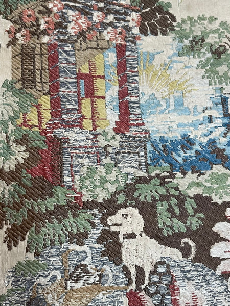 Antique Huguenot Silk Brocade with Architectural Elements and Dogs: C18th Spitalfields, London. 185 x 95cm
