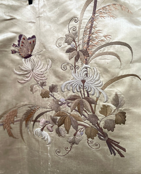 Long Hand Embroidered Silk Panel with Flowers Butterfly’s: C19th China