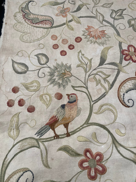 Arts and Crafts Jacobean Revival Embroidery with Flowers and Birds: C1910 Britain