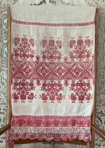 Traditional embroidered panel with stylised vases of flowers: C19th Balkans