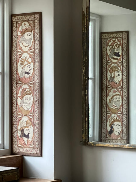 Antique Hand Painted Kalamkari Portrait Panels: C19th Isfahan, Persia