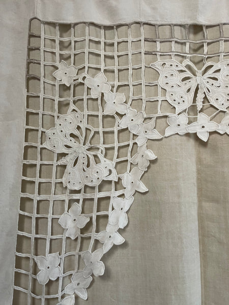 Art Deco Cutwork Embroidered Panel Wallhanging with Trellis, florals and Butterflies: C1920 France