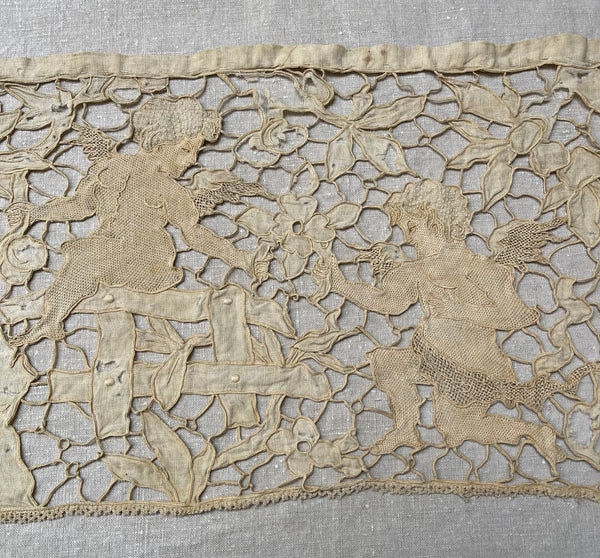 Antique Venetian Needlelace with Cherubs: Late C17th early C18th Venice, Italy