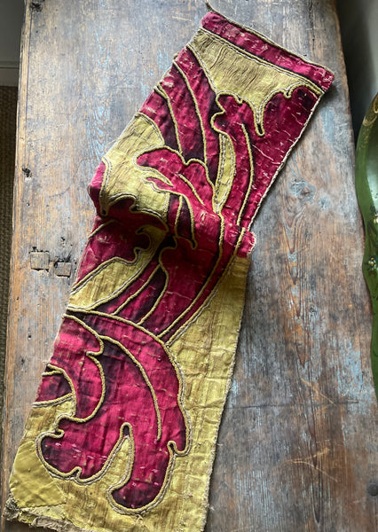 Antique Hand Painted Silk Panel Section of Wing: C17th Italy