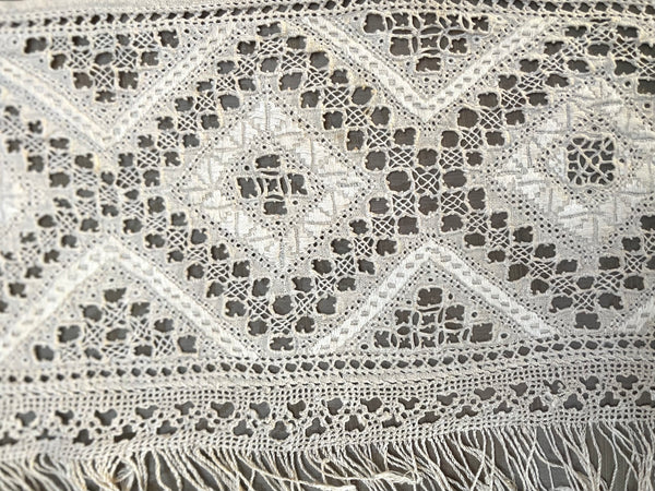 Drawn Thread-work and Embroidered Linen Border with Fringe: C1900 Bulgaria
