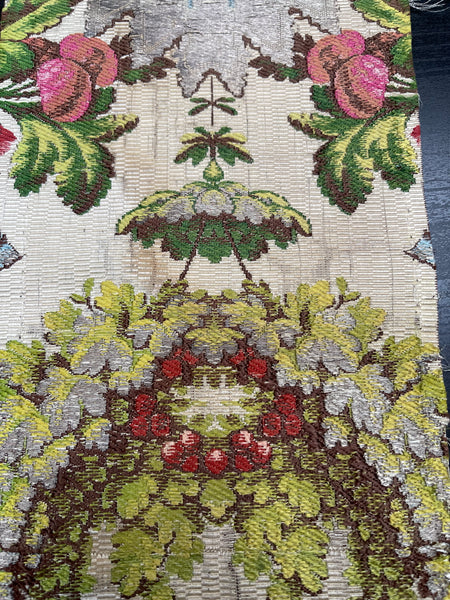 Antique Silk Brocade Panel with Urns & Fruit in Bower: C18th France