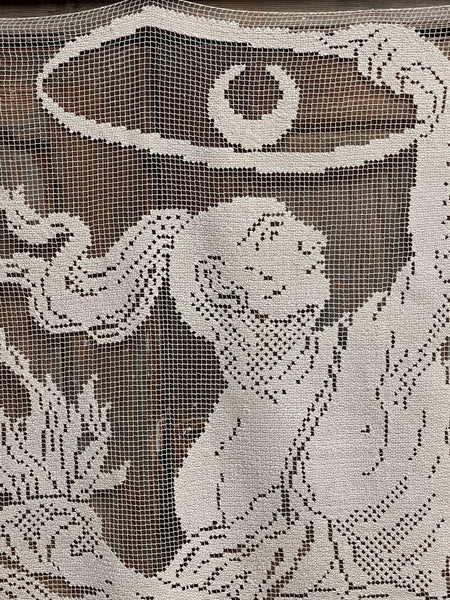 Art Nouveau Hand Embroidered Filet Lace Hangings Elements L’Air Le Feu: C1912, France