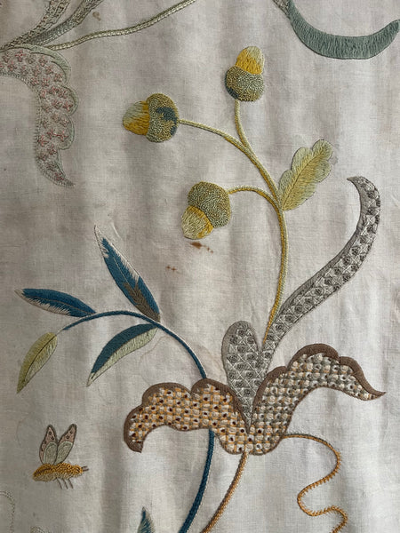 Antique Arts and Crafts Jacobean Revival Crewelwork Tree of Life Wallhanging: Early C20th Britain