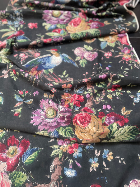 Original Antique Block Printed Chintz with Birds of Paradise and Florals: Late 18th early 19th century