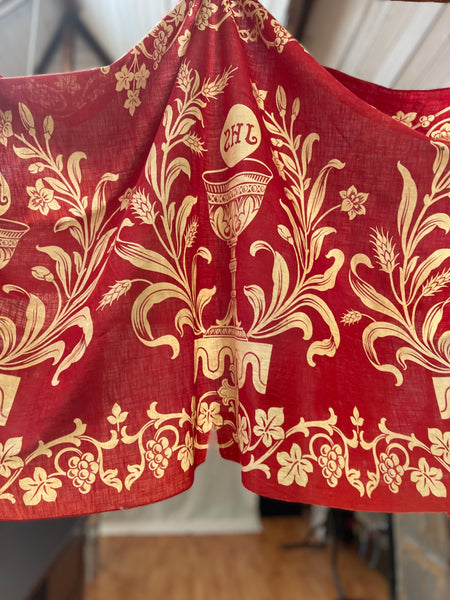 Arts & Crafts Printed Cotton Wall Hanging Banner Pelmet Gothic Ecclesiastical: C1900 Britain