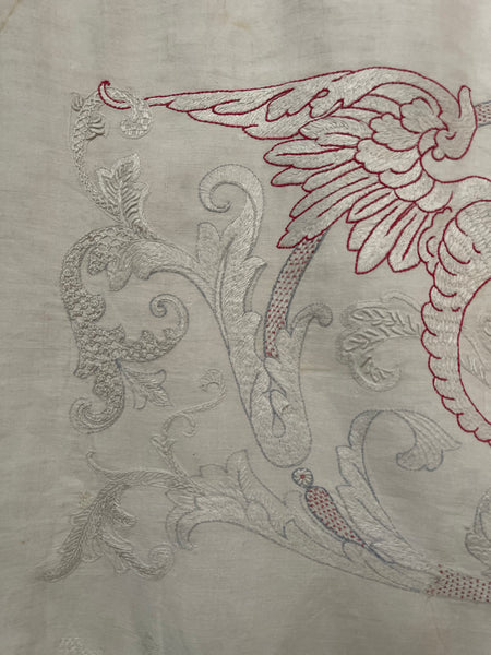 Antique Neo Renaissance White & Red-work Embroidered Pelmet Valance: C1900 Europe