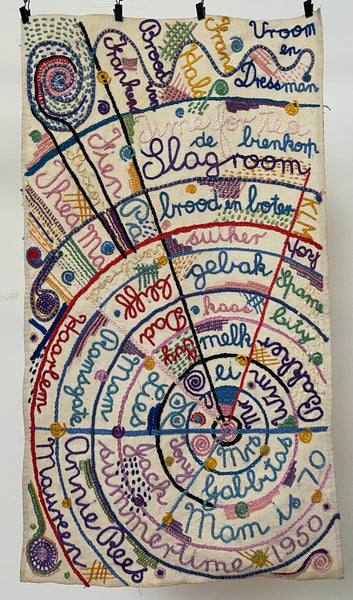 Unique Hand Embroidered Folk Art Sampler Wall Hanging: C1950 England