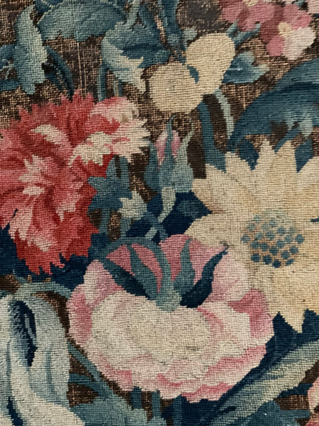 Early Fine Needlepoint Still Life with Flower Bouquet: C18th France