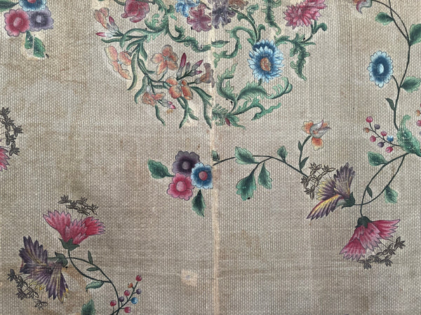 Antique Hand Painted Wallhanging with Butterflies and Flowers: C18th China for export to Europe.