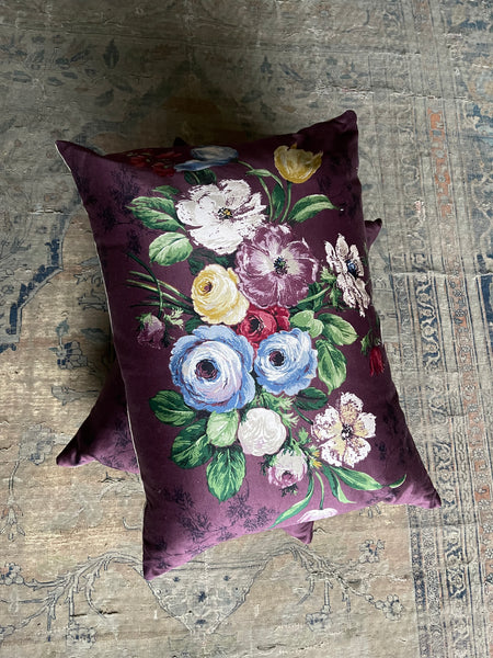 Vintage Chintz Printed Cushions or Pillows with Antique Linen Backs: mid Century English