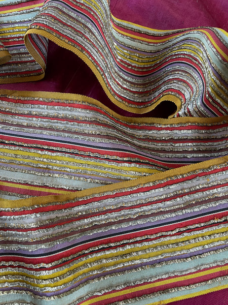Antique Woven Silk Striped Sash Band with Silver Embroidery: C19th Morocco