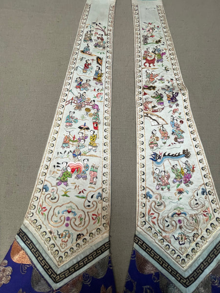 Pair Fine Silk Embroidered Hanging Panels: C19th China