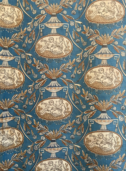 Rare Block Print Neoclassical Toile with Figures & Musical Instruments: C1800 France