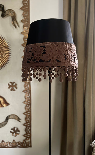 Bespoke Lampshade with Art Deco Cutwork Embroidered Border with Pom Pom Trim: C1920s France