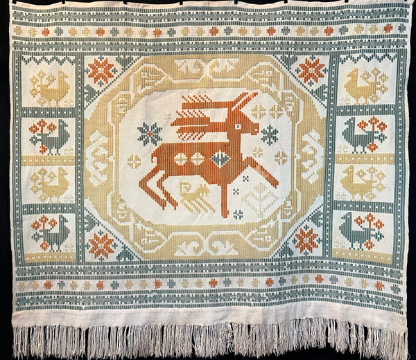 Traditional Scandinavian Flatweave Wallhanging with Mythical Horse: C1910/20 Sweden