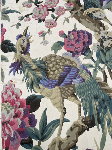 Antique Rare Chinoiserie Hand Painted Scenic Wallpaper Panel Wallhanging : Late 18th/ early C19th France