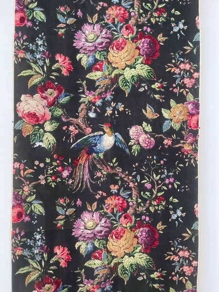 Original Antique Block Printed Chintz with Birds of Paradise and Florals: Late 18th early 19th century