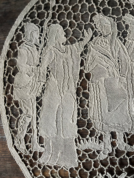 Antique Figurative Bobbin Lace Roundels Kings France: Late C18th Early C19th, Italy