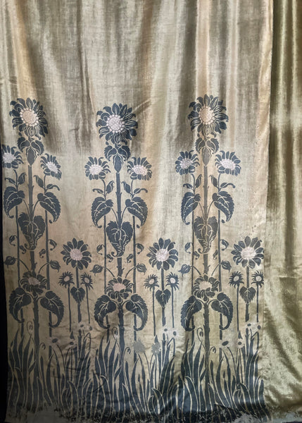 Rare Art Nouveau Stencilled Silk and Mohair Velvet Curtain with Sunflowers : C1890s France