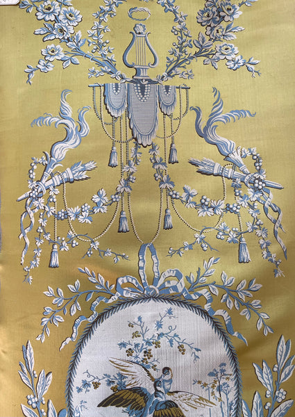 Antique Unused Silk Lampas Sample Panel with Original Label: C18th France
