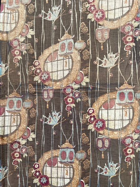 Antique Art Nouveau Japanoise Textile with Lanterns: C1900/10 Foxtons, England